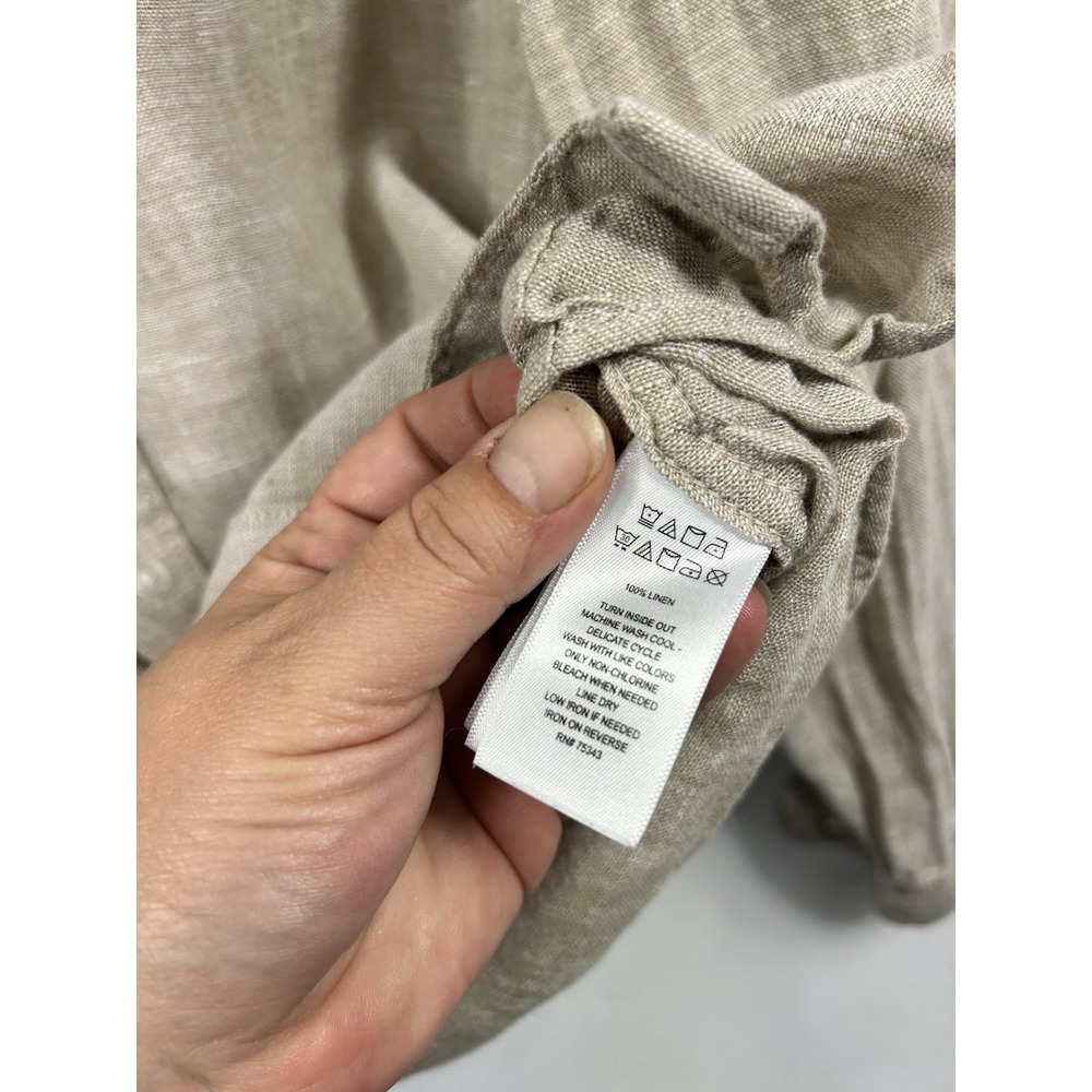 Caribbean Joe 100% Linen Shirt Medium Oatmeal European Flax Coastal Quiet Luxury - Picture 6 of 9